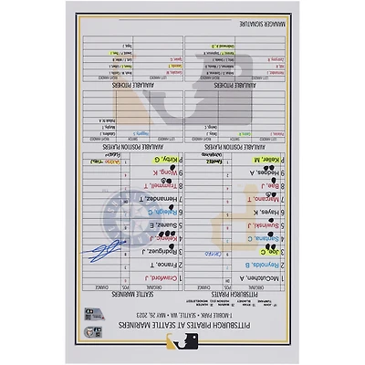 Julio Rodriguez Seattle Mariners Autographed Game-Used Lineup Card vs. Pittsburgh Pirates on May 26, 2023