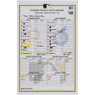 Julio Rodriguez Seattle Mariners Autographed Game-Used Lineup Card vs. Pittsburgh Pirates on May 27, 2023