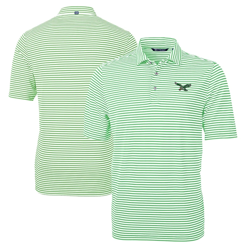 Men's Cutter & Buck Kelly Green Philadelphia Eagles  Virtue Eco Pique Stripe Recycled Polo