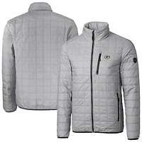 Men's Cutter & Buck Gray Green Bay Packers Rainier PrimaLoft Eco Insulated Full-Zip Puffer Jacket