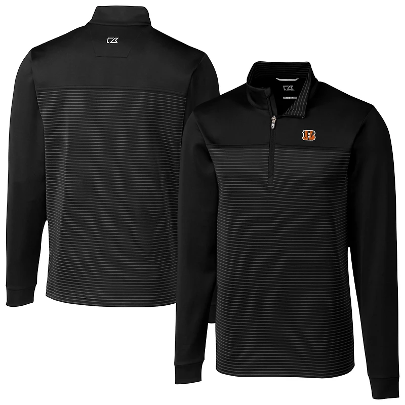 Men's Cutter & Buck Black Cincinnati Bengals Traverse Stripe Stretch DryTec Quarter-Zip Top