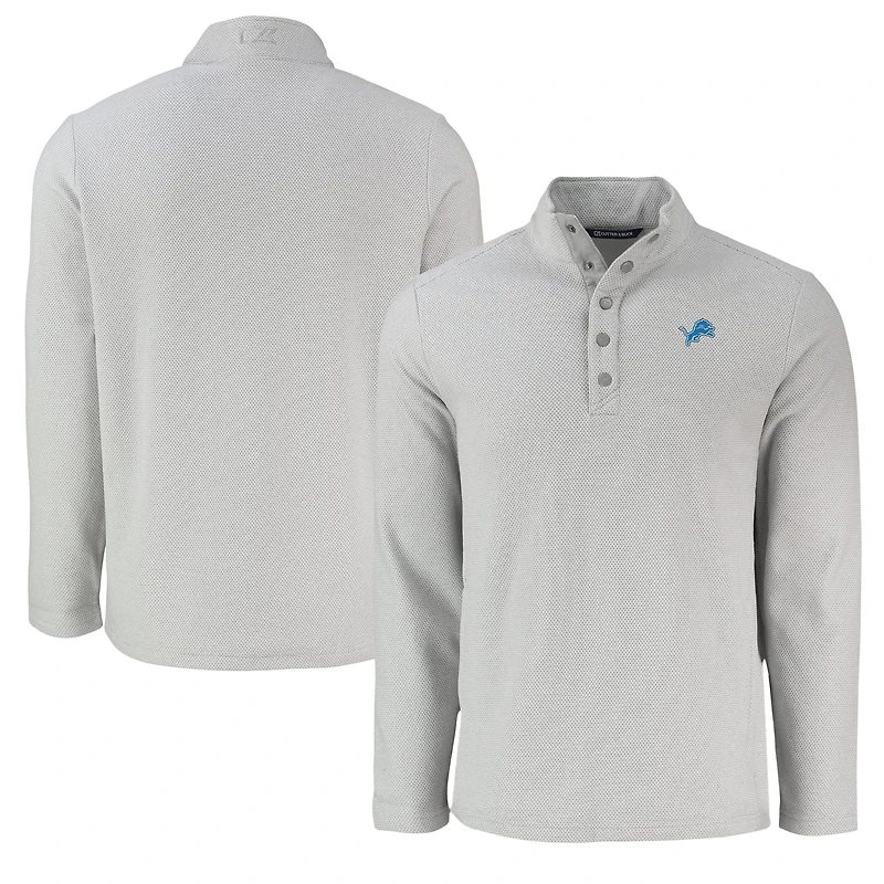 Men's Cutter & Buck Gray Detroit Lions Hunts Point Eco Textured Fleece Recycled Half-Snap Sweatshirt