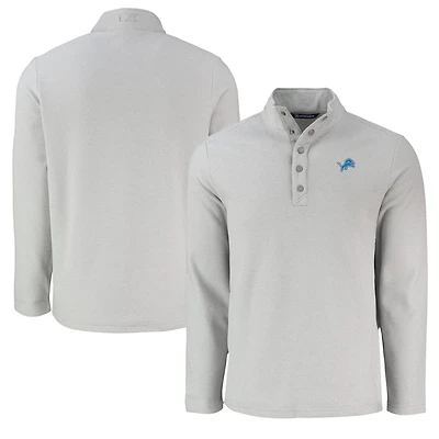 Men's Cutter & Buck Gray Detroit Lions Hunts Point Eco Textured Fleece Recycled Half-Snap Sweatshirt