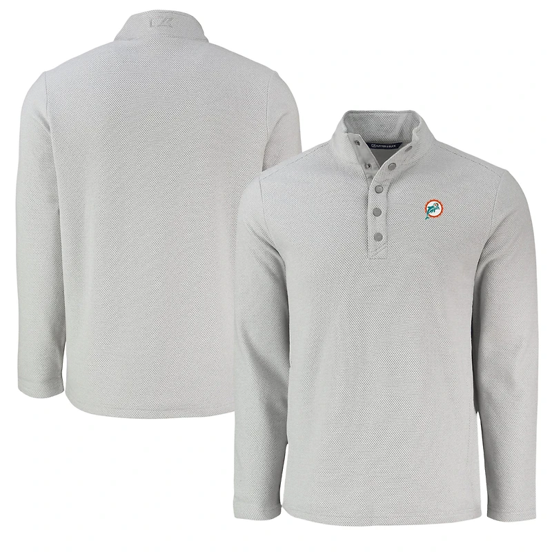 Men's Cutter & Buck Gray Miami Dolphins Hunts Point Eco Textured Fleece Recycled Half-Snap Sweatshirt
