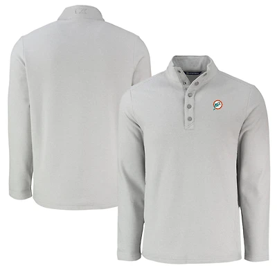 Men's Cutter & Buck Gray Miami Dolphins Hunts Point Eco Textured Fleece Recycled Half-Snap Sweatshirt