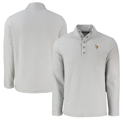 Men's Cutter & Buck Gray Minnesota Vikings Hunts Point Eco Textured Fleece Recycled Half-Snap Sweatshirt