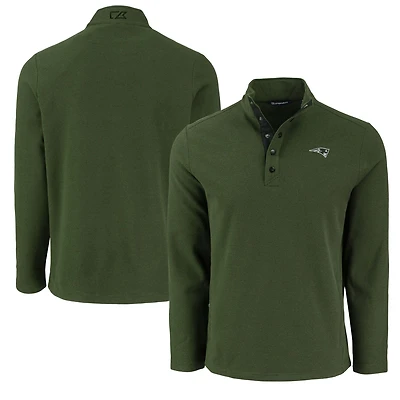 Men's Cutter & Buck Green New England Patriots Hunts Point Eco Textured Fleece Recycled Half-Snap Sweatshirt
