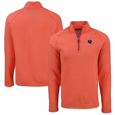 Men's Cutter & Buck  Heather Orange Chicago Bears Peshastin Eco Fleece Tri-Blend Raglan Recycled Quarter-Zip Jacket