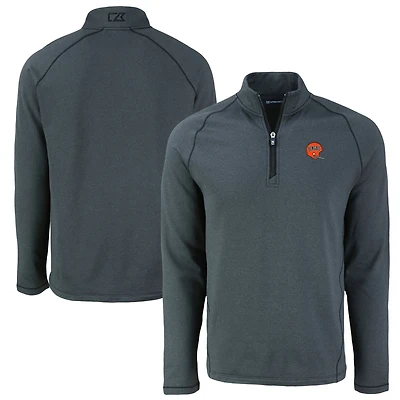 Men's Cutter & Buck  Heather Black Cincinnati Bengals Peshastin Eco Fleece Tri-Blend Raglan Recycled Quarter-Zip Jacket