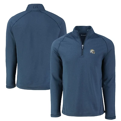 Men's Cutter & Buck Heather Navy Los Angeles Chargers Peshastin Eco Fleece Tri-Blend Raglan Recycled Quarter-Zip Jacket
