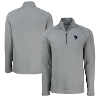 Men's Cutter & Buck  Heather Gray Minnesota Vikings Peshastin Eco Fleece Tri-Blend Raglan Recycled Quarter-Zip Jacket