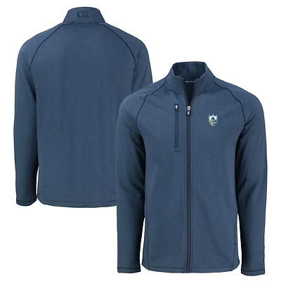 Men's Cutter & Buck Heather Navy Los Angeles Chargers Peshastin Eco Fleece Recycled Raglan Tri-Blend Full-Zip Jacket