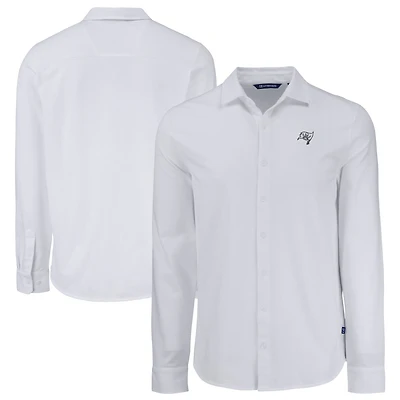 Men's Cutter & Buck White Tampa Bay Buccaneers Knitted Advantage Tri-Blend Eco Soft Pique Long Sleeve Button-Up Shirt
