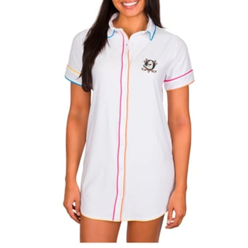 Women's Concepts Sport White Anaheim Ducks Flutter Knit Button-Up Nightshirt