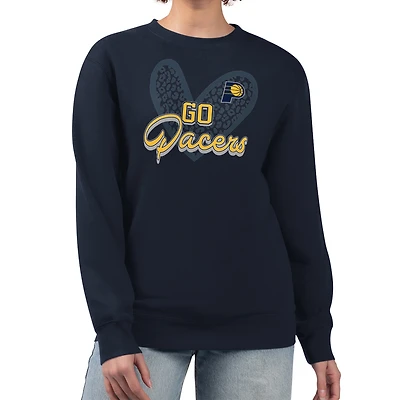 Women's G-III 4Her by Carl Banks  Navy Indiana Pacers Leopard Heart Fleece Pullover Sweatshirt