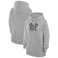 Women's G-III 4Her by Carl Banks Heather Gray New York Knicks Leopard Heart Graphic Fleece Pullover Hoodie
