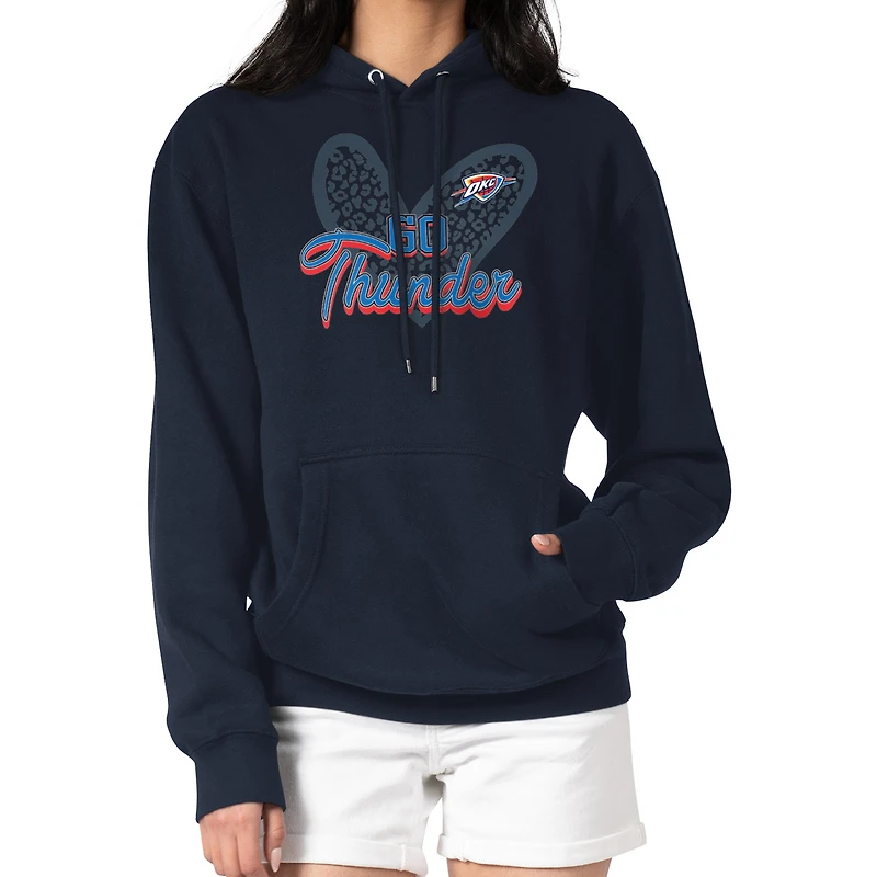 Women's G-III 4Her by Carl Banks Navy Oklahoma City Thunder Leopard Heart Graphic Fleece Pullover Hoodie