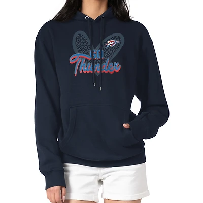 Women's G-III 4Her by Carl Banks Navy Oklahoma City Thunder Leopard Heart Graphic Fleece Pullover Hoodie