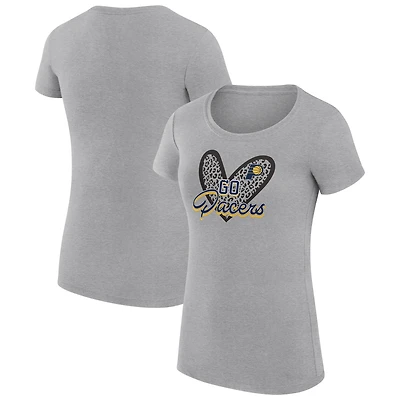 Women's G-III 4Her by Carl Banks Heather Gray Indiana Pacers Super-Slim Fit Lightweight Leopard Heart T-Shirt