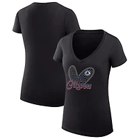 Women's G-III 4Her by Carl Banks Black LA Clippers Super-Slim Fit Lightweight Leopard Heart V-Neck T-Shirt