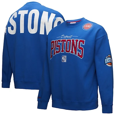 Men's Mitchell & Ness Blue Detroit Pistons Hardwood Classics There & Back 2.0 Vintage Pullover Sweatshirt