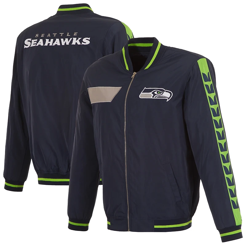 Men's JH Design Navy Seattle Seahawks Nylon Bomber Full-Zip Jacket