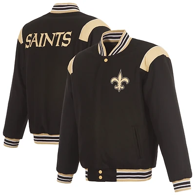 Men's JH Design  Black New Orleans Saints Reversible Wool Full-Zip Jacket