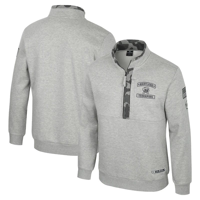 Men's Colosseum Heather Gray Maryland Terrapins OORAH OHT Military Appreciation Fleece Quarter-Zip Jacket