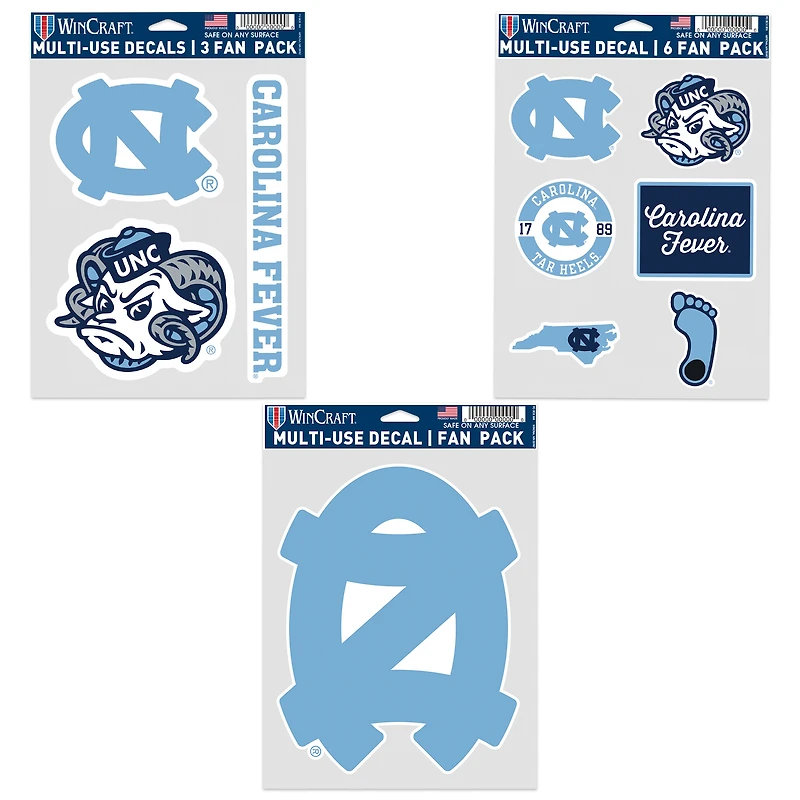 WinCraft North Carolina Tar Heels Three-Pack Fan Decal Set
