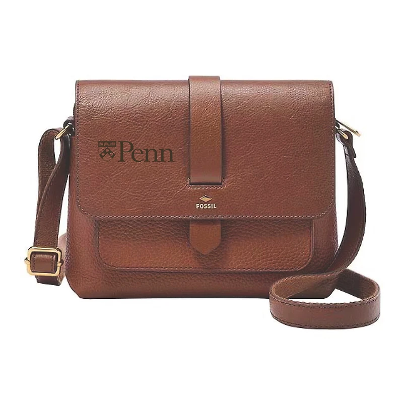 Fossil Pennsylvania Quakers Kinley Brown Leather Small Crossbody Bag