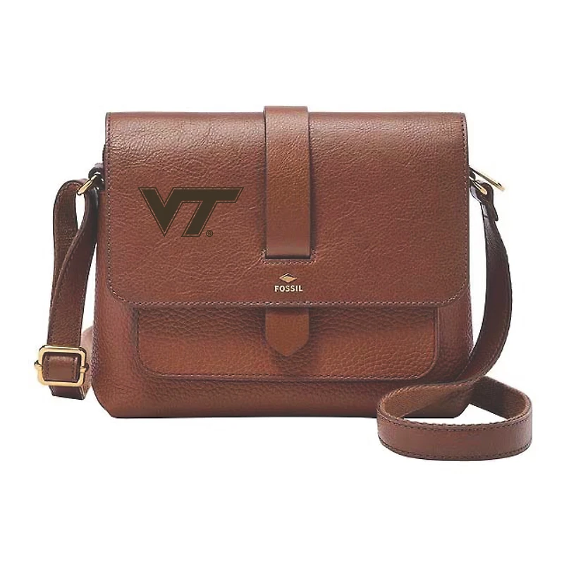 Fossil Virginia Tech Hokies Kinley Brown Leather Small Crossbody Bag