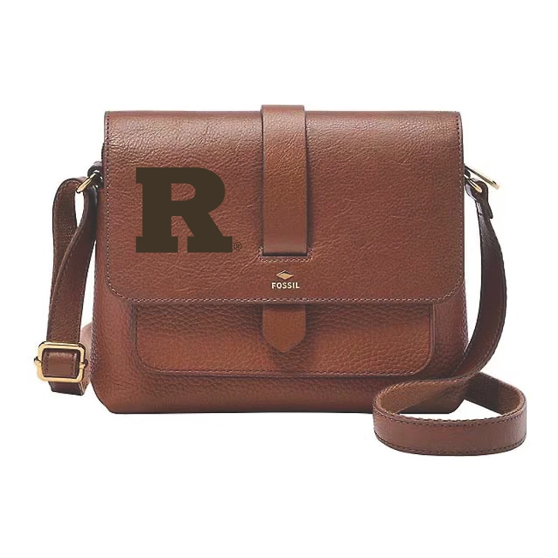 Fossil Rutgers Scarlet Knights Kinley Brown Leather Small Crossbody Bag