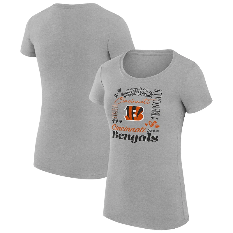 Women's G-III 4Her by Carl Banks  Heather Gray Cincinnati Bengals Super-Slim Fit Lightweight Collage Team T-Shirt