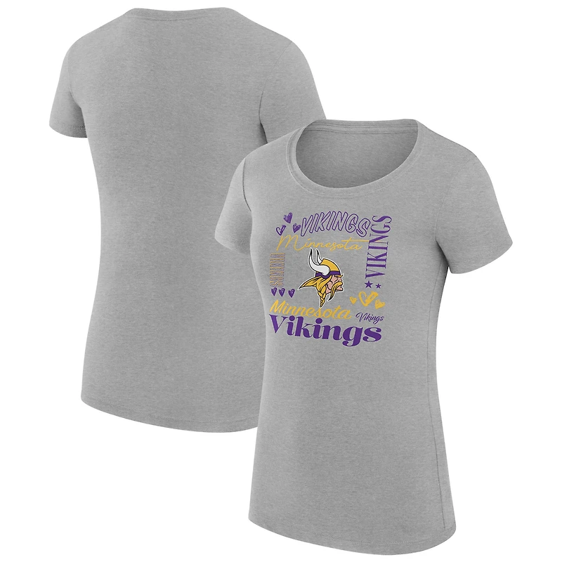Women's G-III 4Her by Carl Banks  Heather Gray Minnesota Vikings Super-Slim Fit Lightweight Collage Team T-Shirt