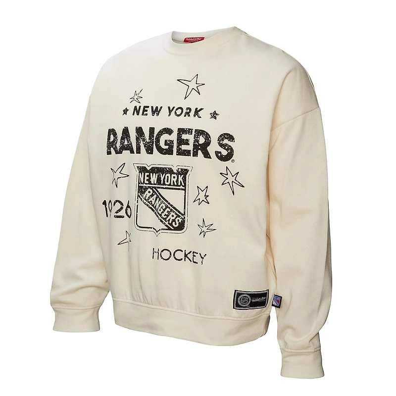Women's Mitchell & Ness Cream New York Rangers Logo 3.0 Pullover Sweatshirt