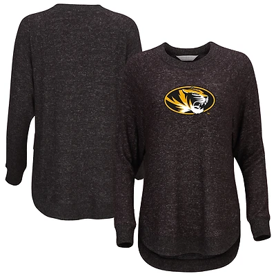 Women's  Black Missouri Tigers Oversized Cuddle Raglan Tri-Blend Pullover Sweatshirt