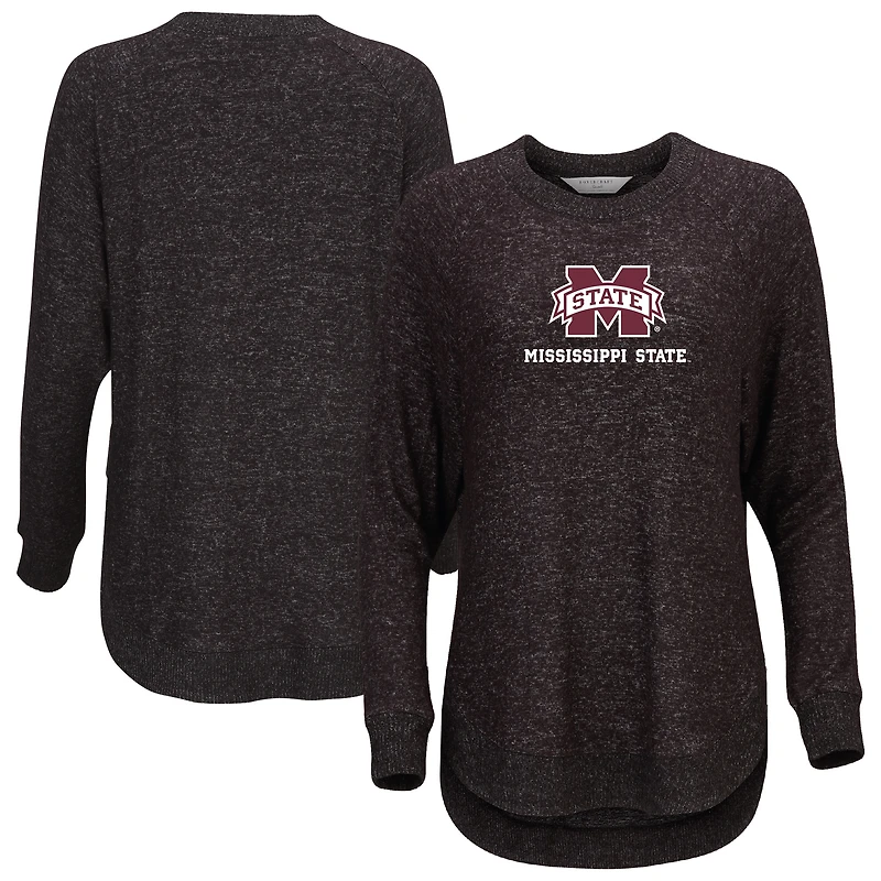 Women's  Black Mississippi State Bulldogs Oversized Cuddle Raglan Tri-Blend Pullover Sweatshirt