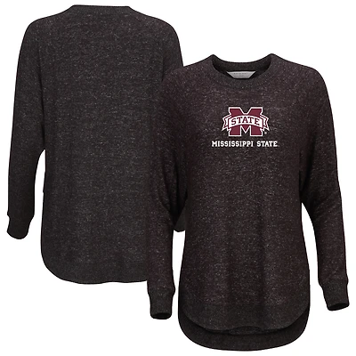 Women's  Black Mississippi State Bulldogs Oversized Cuddle Raglan Tri-Blend Pullover Sweatshirt