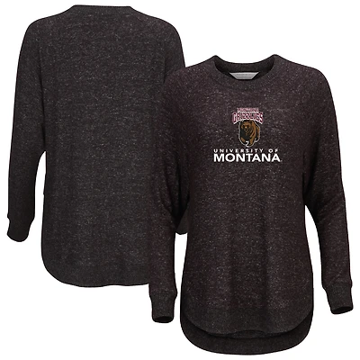 Women's  Black Montana Grizzlies Oversized Cuddle Raglan Tri-Blend Pullover Sweatshirt