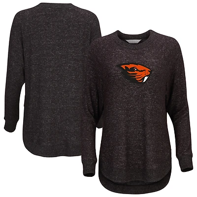 Women's  Black Oregon State Beavers Oversized Cuddle Raglan Tri-Blend Pullover Sweatshirt