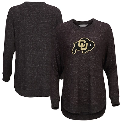 Women's  Black Colorado Buffaloes Oversized Cuddle Raglan Tri-Blend Pullover Sweatshirt