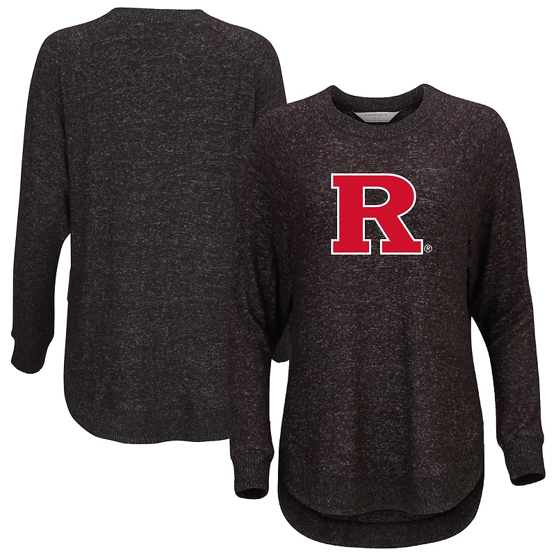 Women's Black Rutgers Scarlet Knights Oversized Cuddle Raglan Tri-Blend Pullover Sweatshirt