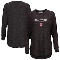 Women's  Black Harvard Crimson Oversized Cuddle Raglan Tri-Blend Pullover Sweatshirt