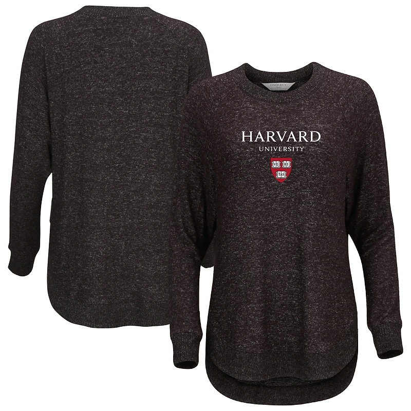 Women's Black Harvard Crimson Oversized Cuddle Raglan Tri-Blend Pullover Sweatshirt