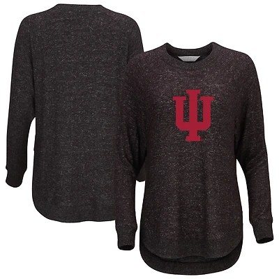 Women's  Black Indiana Hoosiers Oversized Cuddle Raglan Tri-Blend Pullover Sweatshirt