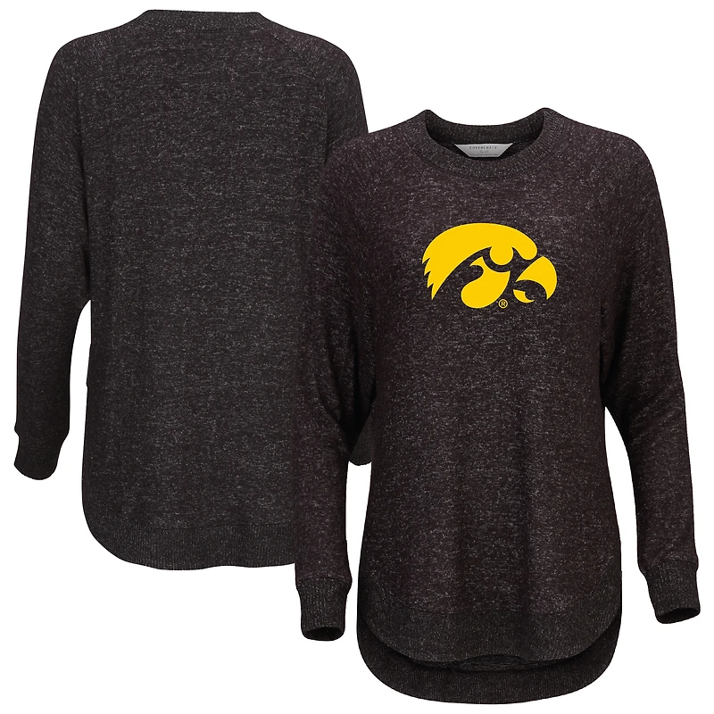 Women's  Black Iowa Hawkeyes Oversized Cuddle Raglan Tri-Blend Pullover Sweatshirt