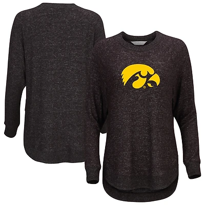 Women's  Black Iowa Hawkeyes Oversized Cuddle Raglan Tri-Blend Pullover Sweatshirt