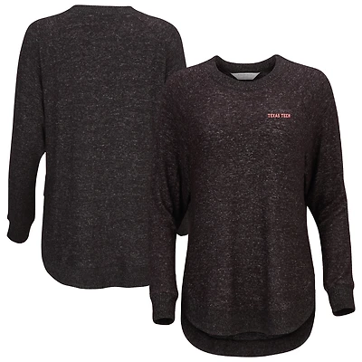 Women's  Black Texas Tech Red Raiders Oversized Cuddle Raglan Tri-Blend Pullover Sweatshirt