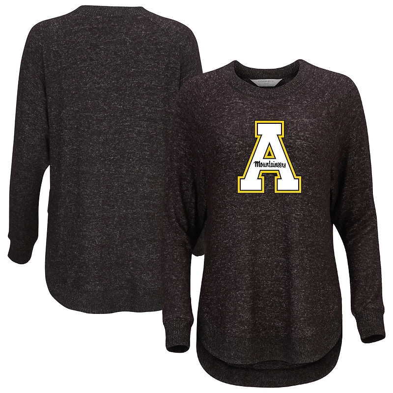 Women's  Black Appalachian State Mountaineers Oversized Cuddle Raglan Tri-Blend Pullover Sweatshirt
