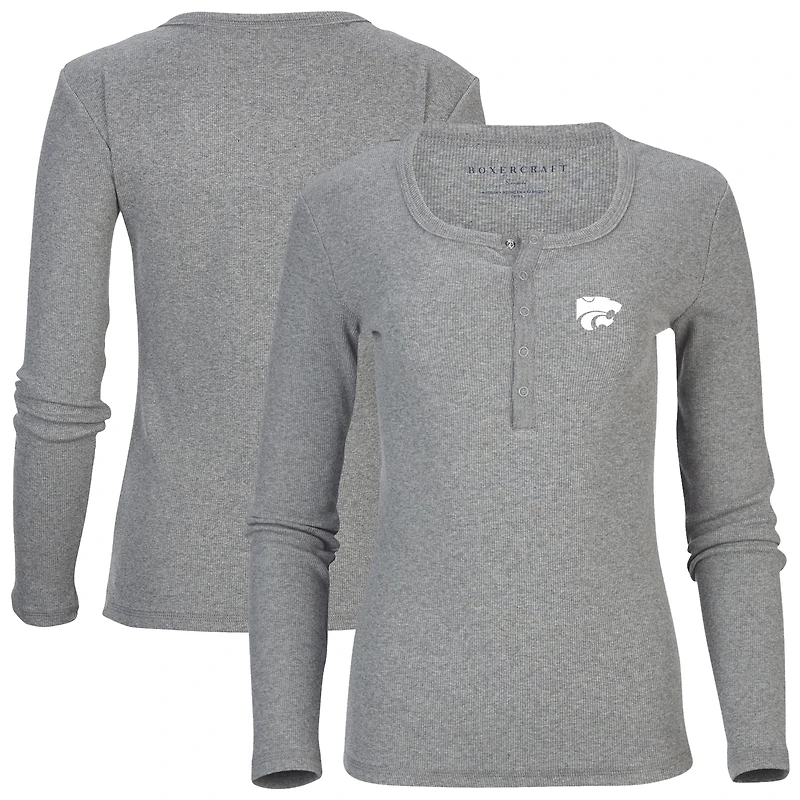 Women's Gray Kansas State Wildcats Harper Henley Long Sleeve T-Shirt
